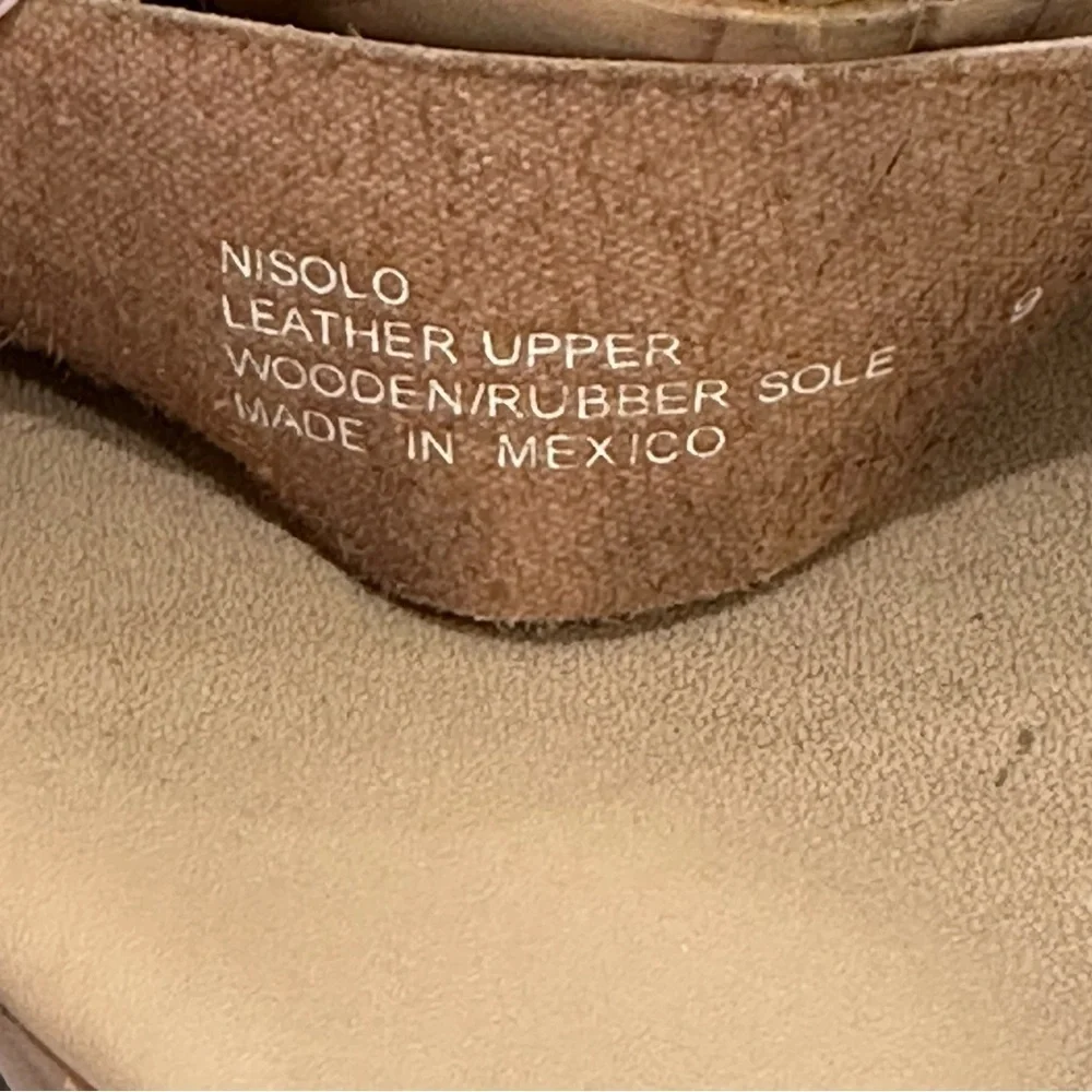 Nisolo Sarita Wooden Wedge Sandal Size 9 Leather Wrap Beige Festival Vacation
